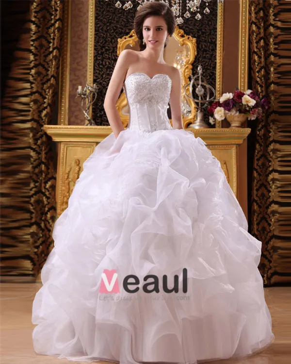 Satin Organza Beading Alskling Golv Langd Boll Klänning Bröllopsklänningar Brudklänning