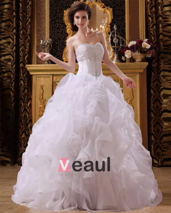 Satin Organza Beading Alskling Golv Langd Boll Klänning Bröllopsklänningar Brudklänning