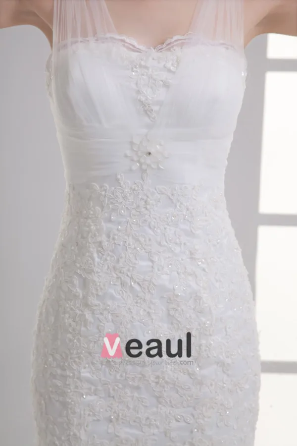 Tulle Applique Beading V Neck Court Train Mermaid Wedding Dress