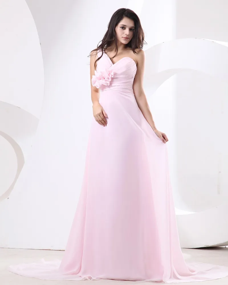 Chiffon En Skulder Drapere Handlaget Blomst Gulv Lengde Brudepikekjoler