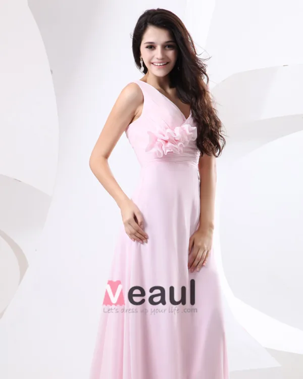 Chiffon En Skulder Drapere Handlaget Blomst Gulv Lengde Brudepikekjoler