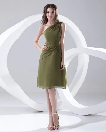 Mousseline De Soie Robe De Mode Plissee En Pente Sans Manches Longueur Genou Demoiselle D Honneur