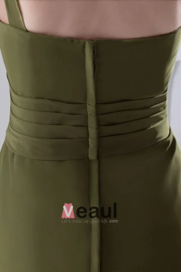 Fashion Chiffon Pleated Sloping Sleeveless Knee Length Bridesmaid Dress