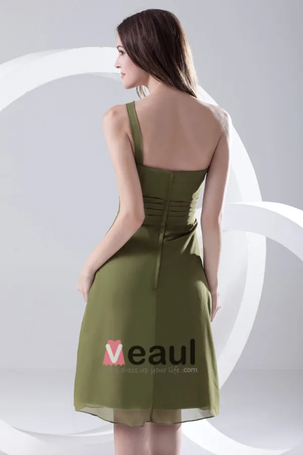 Fashion Chiffon Pleated Sloping Sleeveless Knee Length Bridesmaid Dress