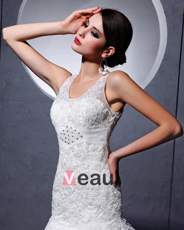 Yarn Satin Lace Applique Cathedral Train Mermaid Wedding Dress
