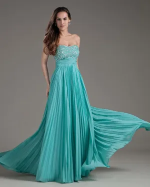 Chiffon Beaded Kjaereste Rygglose Gulv Lengde Ballkjoler