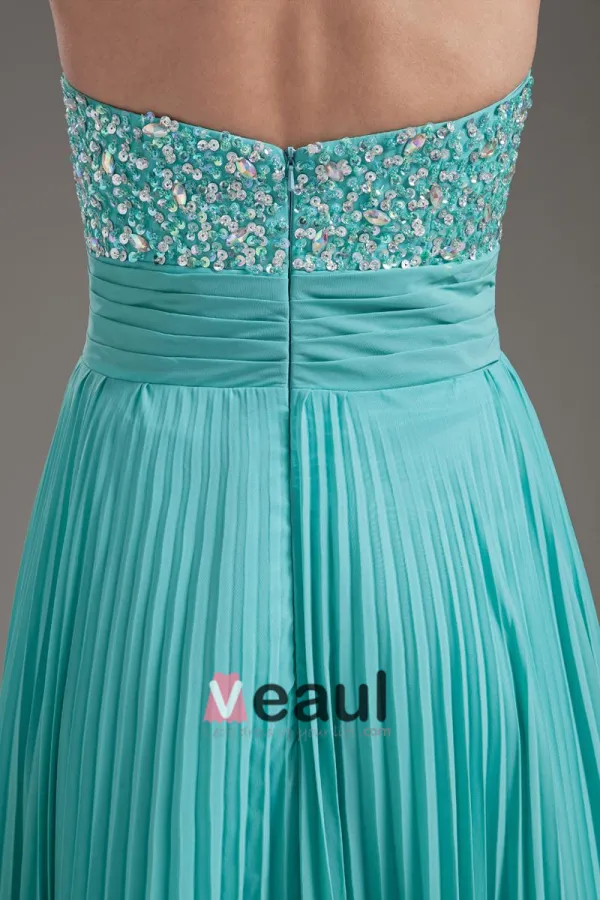 Chiffon Beaded Kjaereste Rygglose Gulv Lengde Ballkjoler