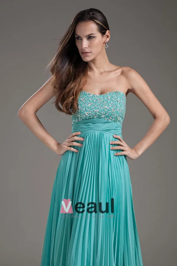 Chiffon Beaded Kjaereste Rygglose Gulv Lengde Ballkjoler