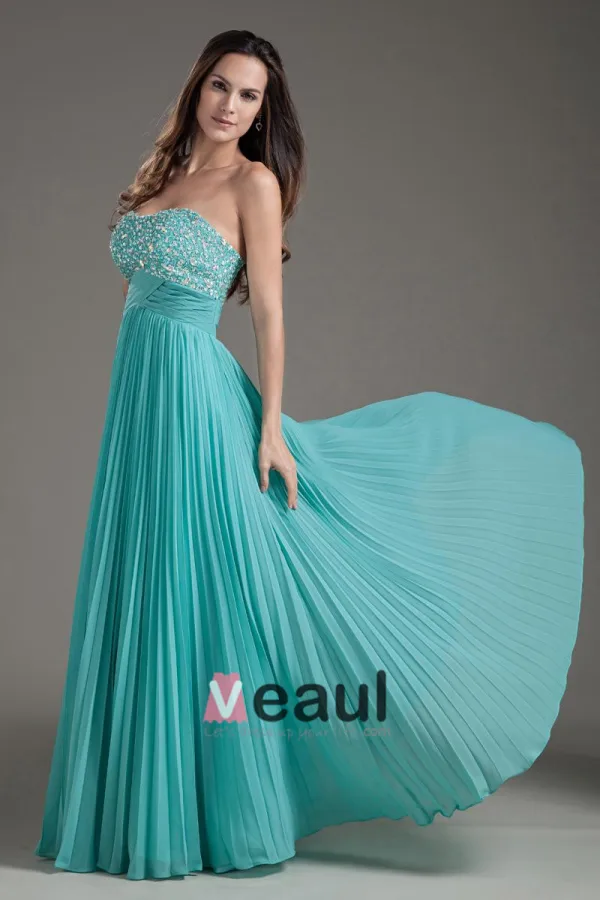 Chiffon Beaded Kjaereste Rygglose Gulv Lengde Ballkjoler