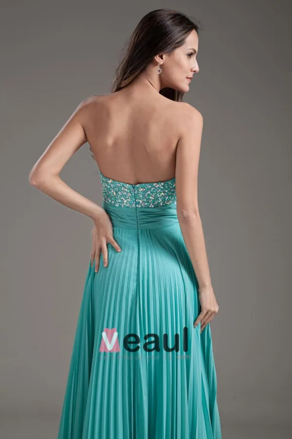 Chiffon Beaded Kjaereste Rygglose Gulv Lengde Ballkjoler