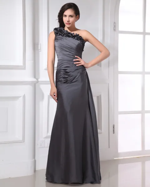 Elegant Abfallenden Boden Länge Blumen Gefalteter Taft Frauen Abendkleid