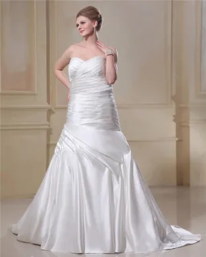 Satin A Volants Cherie Train Cathedrale Demi Plus La Taille Des Robes De Mariée De Mariage De Robe