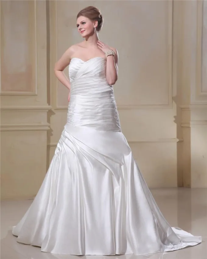 Satin Ruffle Kjaereste Semi Katedralen Tog Pluss Storrelsen Brudekjoler Bryllupskjoler