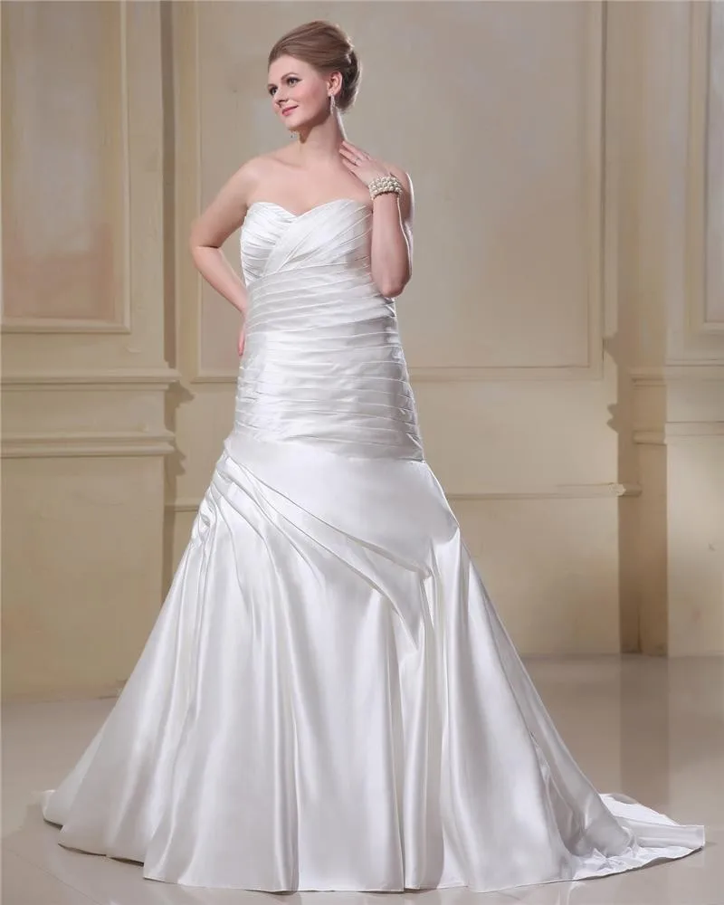 Satin Ruffle Kjaereste Semi Katedralen Tog Pluss Storrelsen Brudekjoler Bryllupskjoler