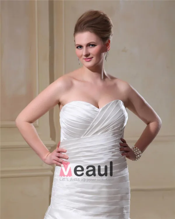Satin A Volants Cherie Train Cathedrale Demi Plus La Taille Des Robes De Mariée De Mariage De Robe