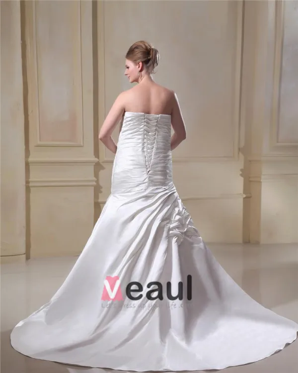 Satin A Volants Cherie Train Cathedrale Demi Plus La Taille Des Robes De Mariée De Mariage De Robe