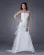 Satin Organza Applique Spaghetti Straps Sweep Sheath Bridal Gown Wedding Dress