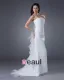 Satin Organza Applique Spaghetti Straps Sweep Sheath Bridal Gown Wedding Dress