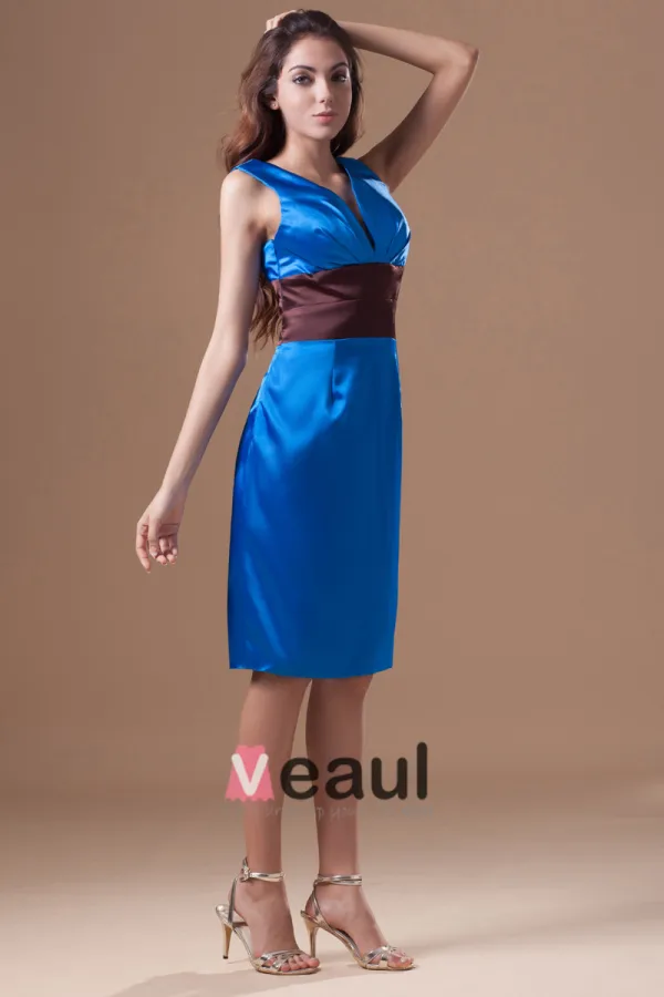 Satin Ruffle V Neck Knee Length Mother Of The Bride Dress