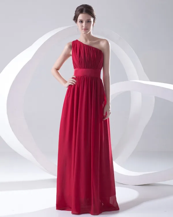 Mote Chiffon Plissert Skranende Ermelos Gulv Lengde Brudepikekjoler