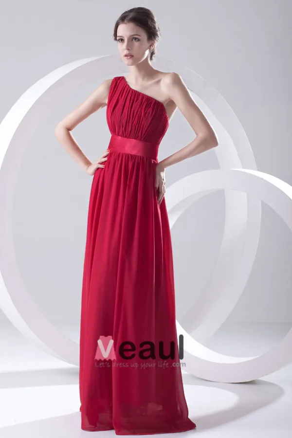 Mousseline De Soie Etage Robe Plissee En Pente De Manche De Mode De Longueur De Demoiselle D'honneur