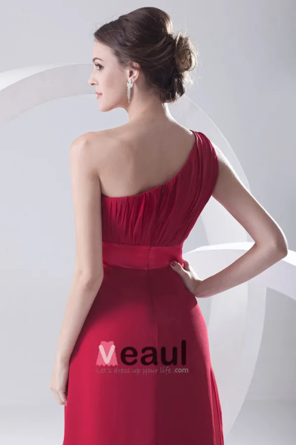 Mousseline De Soie Etage Robe Plissee En Pente De Manche De Mode De Longueur De Demoiselle D'honneur
