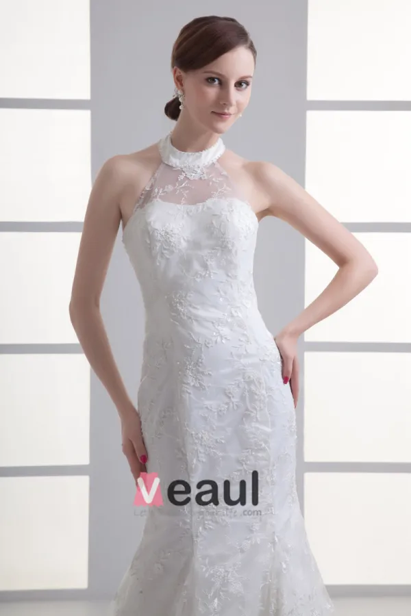 Tulle Applique Kralen Sieraad Rechter Trein Zeemeermin Bruidsjurken Trouwjurken