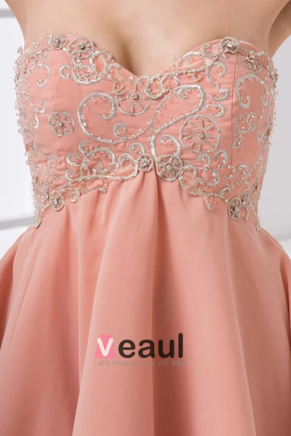 Chiffon Brodert Profilert Kjaereste Ermelos Rygglose Mini Plissert Cocktail Kjoler Festkjoler