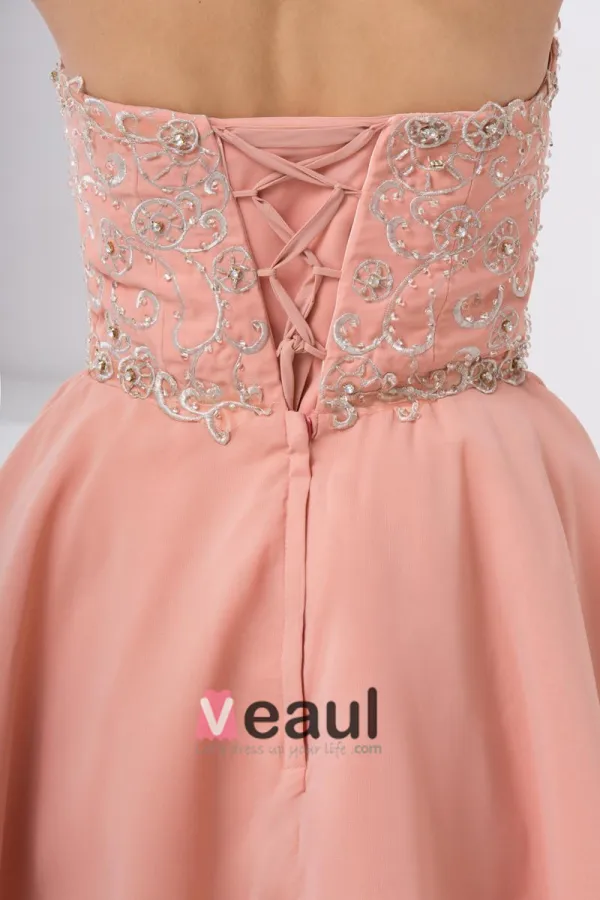 Chiffon Brodert Profilert Kjaereste Ermelos Rygglose Mini Plissert Cocktail Kjoler Festkjoler