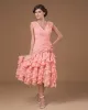 Yarn Ruffle V Neck Knee Length Mothers of Bride Guests Dress