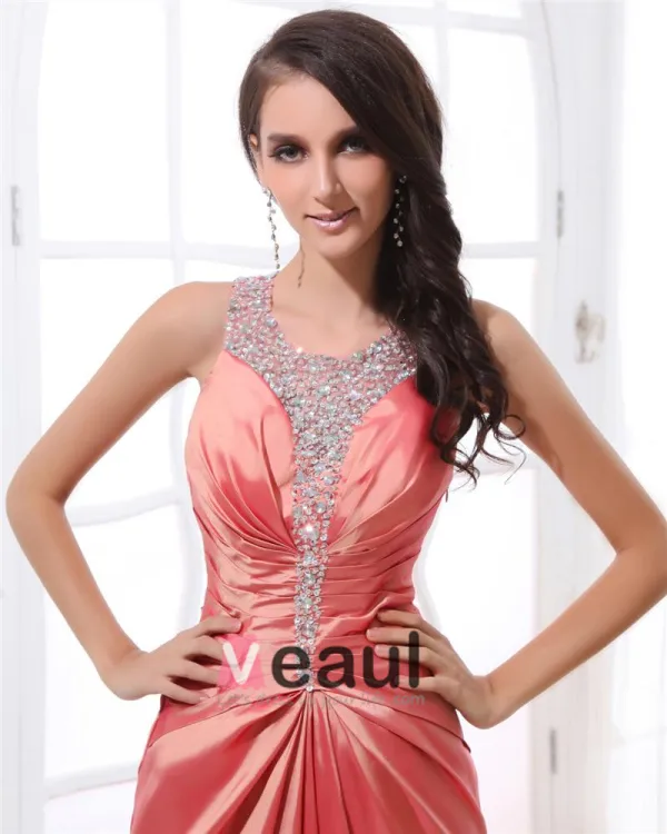 Beading Halter Neckline Floor Length Pleated Taffeta Woman Evening Dress
