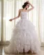 Organza Beading Ruffle Sweetheart Sleeveless Cathedral Train Ball Gown Wedding Dresses