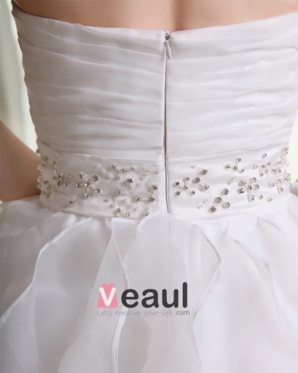 Organza Beading Ruffle Sweetheart Sleeveless Cathedral Train Ball Gown Wedding Dresses