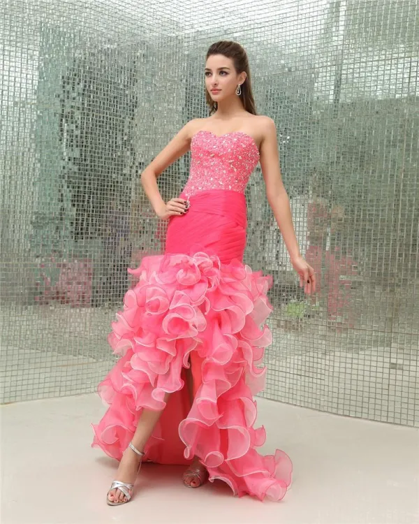 Sweetheart Sleeveless Zipper Beading Asymetrical Organza Woman Prom Dress