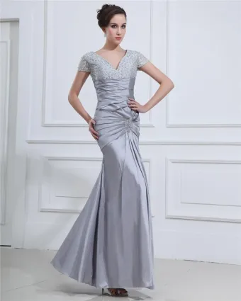 Empire Ruffle Charmeuse V Neck Floor Length Women S Evening Dress