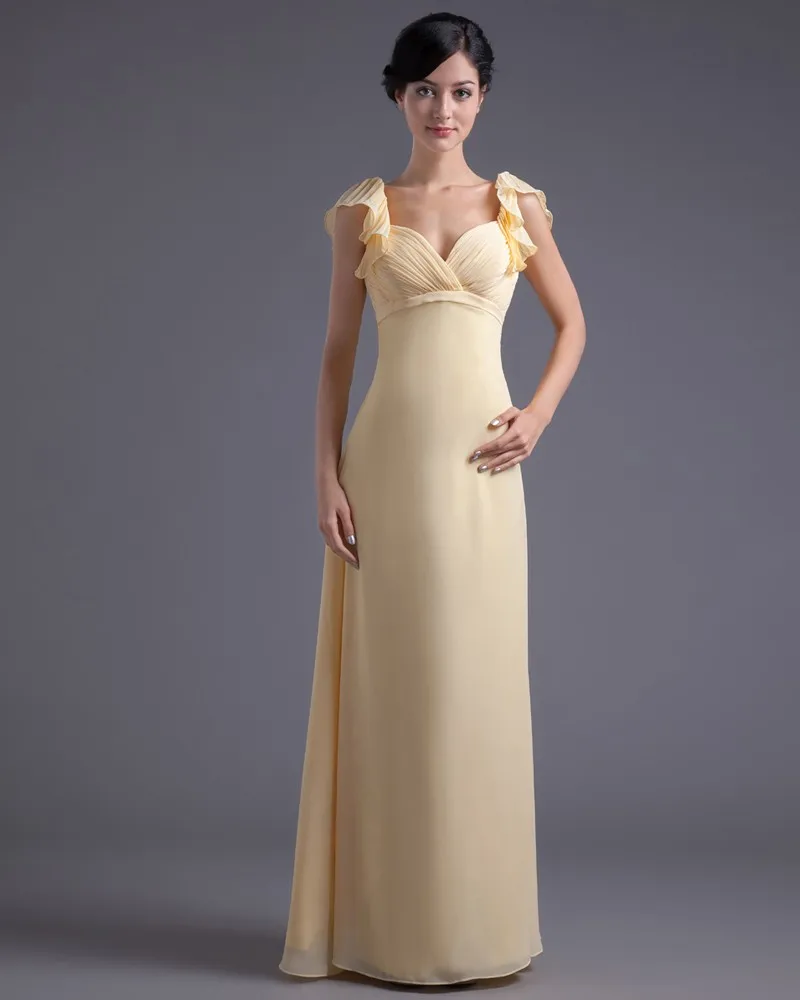 Gulv Lengde Kjaereste Petal Ermet Plissert Chiffon Mor Til Bruden Kjole