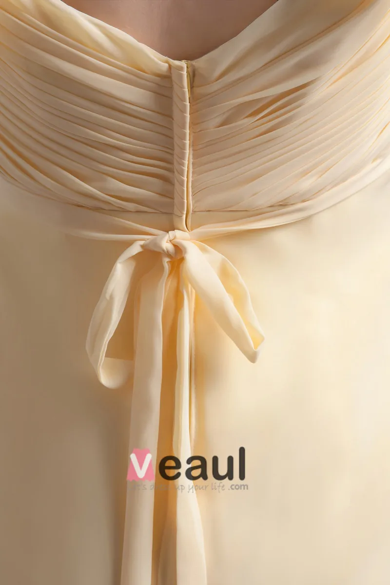 Gulv Lengde Kjaereste Petal Ermet Plissert Chiffon Mor Til Bruden Kjole