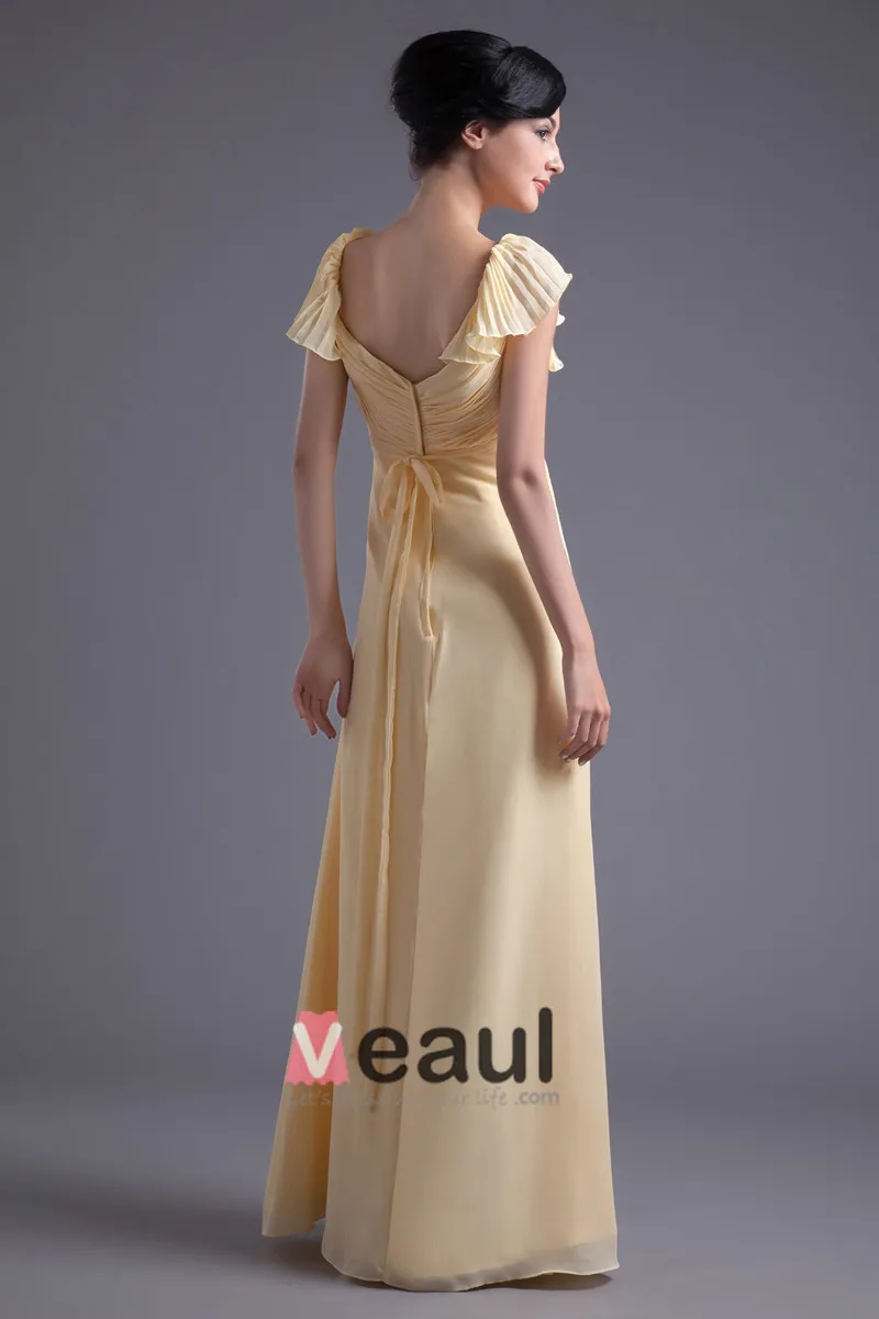 Gulv Lengde Kjaereste Petal Ermet Plissert Chiffon Mor Til Bruden Kjole