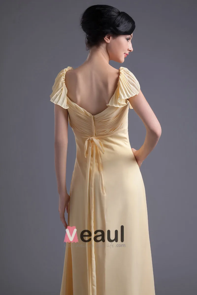 Gulv Lengde Kjaereste Petal Ermet Plissert Chiffon Mor Til Bruden Kjole