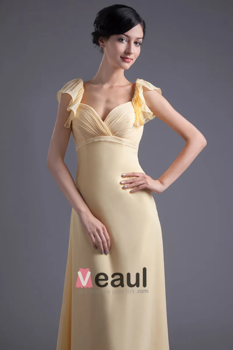 Gulv Lengde Kjaereste Petal Ermet Plissert Chiffon Mor Til Bruden Kjole