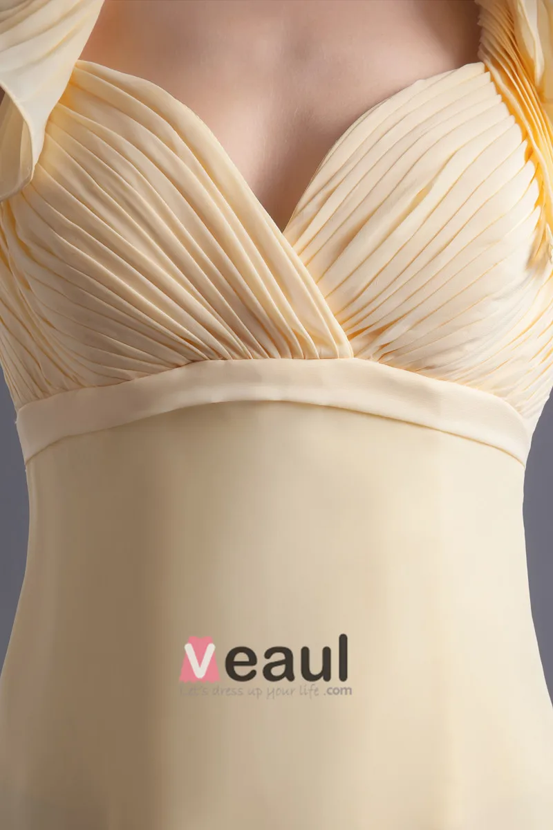 Gulv Lengde Kjaereste Petal Ermet Plissert Chiffon Mor Til Bruden Kjole