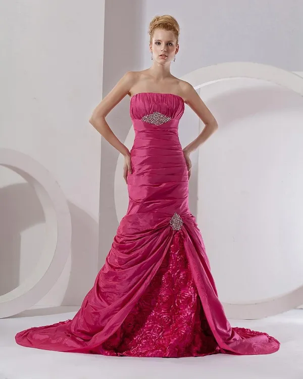 Mermaid Sweetheart Sleeveless Floor Length Taffeta Ruffles Paillette Prom Dress