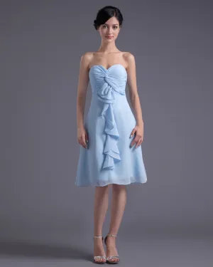 Sweetheart Knee Length Ruffles Pleated Chiffon Women Bridesmaid Dress