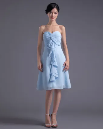 Sweetheart Knee Length Ruffles Pleated Chiffon Women Bridesmaid Dress
