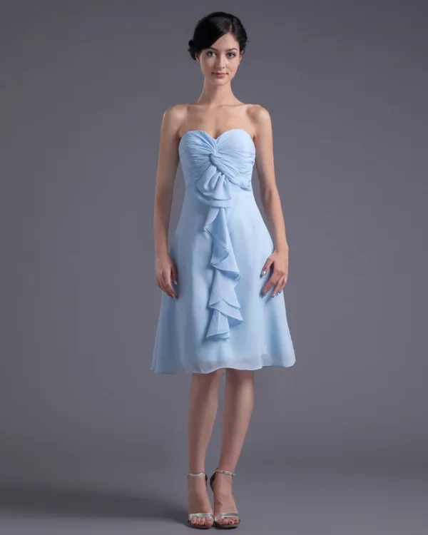 Kjaereste Knelange Ruffles Plissert Chiffon Kvinner Brudepikekjoler