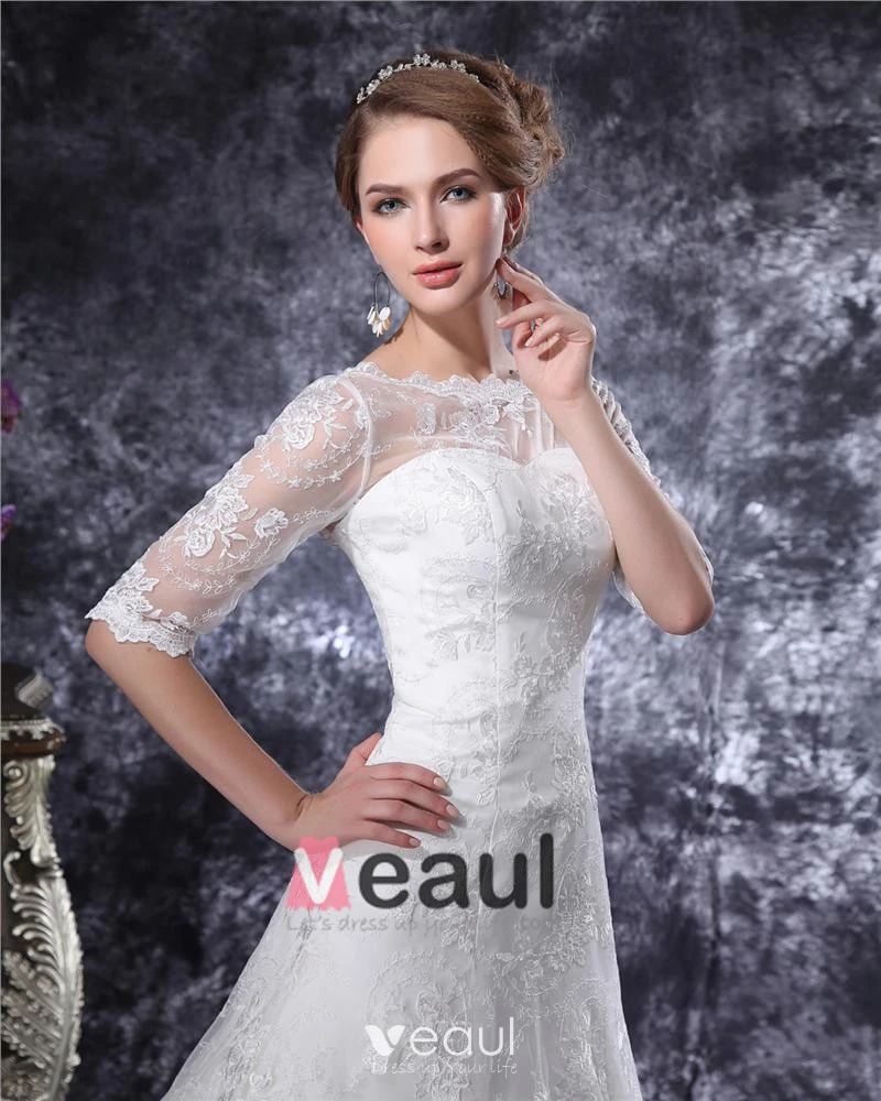 Graceful Lace Trimmings Bateau Floor Length Lace A Line Wedding Dress