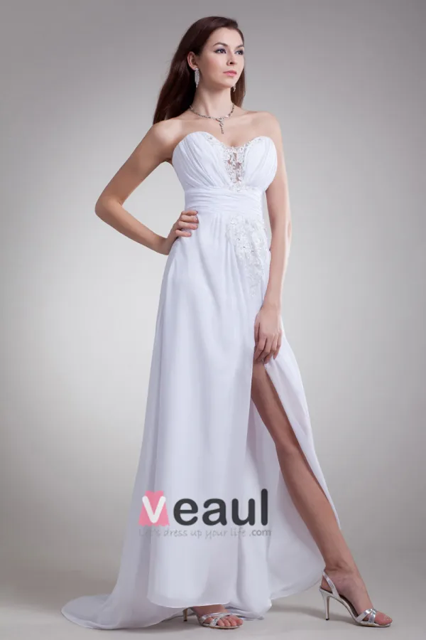 Sweetheart Beading Pleated Floor Length Chiffon Empire Wedding Dress