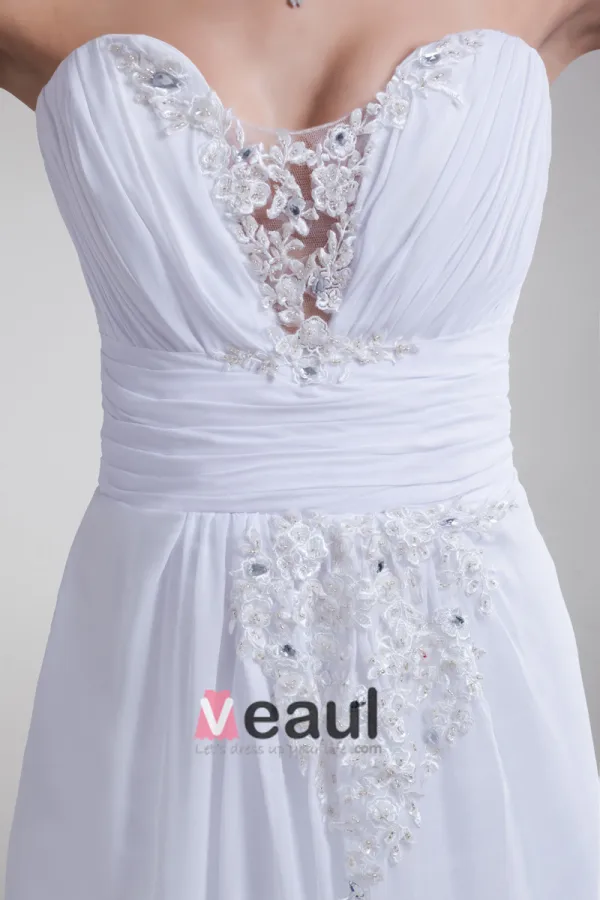 Sweetheart Beading Pleated Floor Length Chiffon Empire Wedding Dress