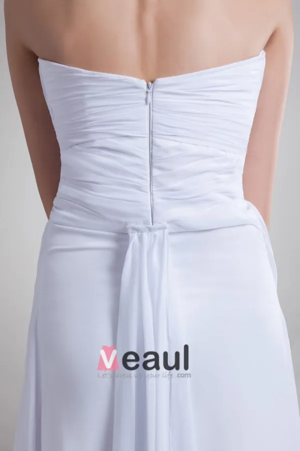 Sweetheart Beading Pleated Floor Length Chiffon Empire Wedding Dress