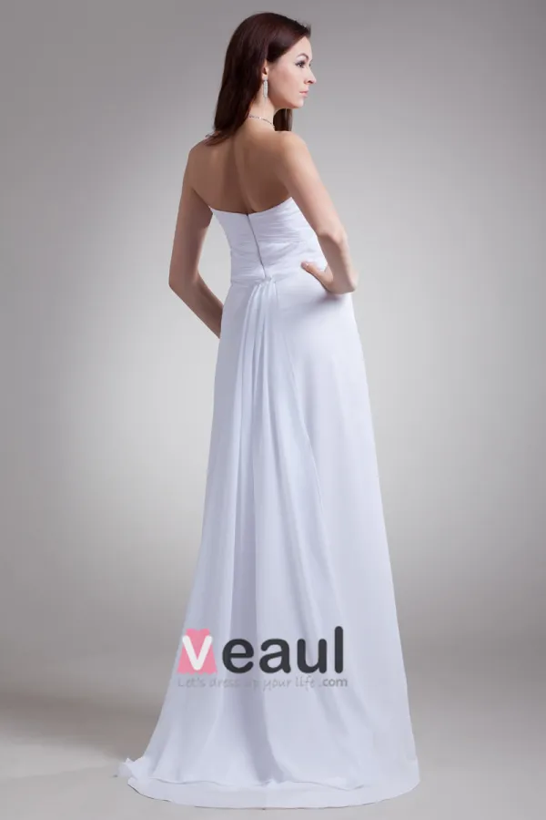 Sweetheart Beading Pleated Floor Length Chiffon Empire Wedding Dress